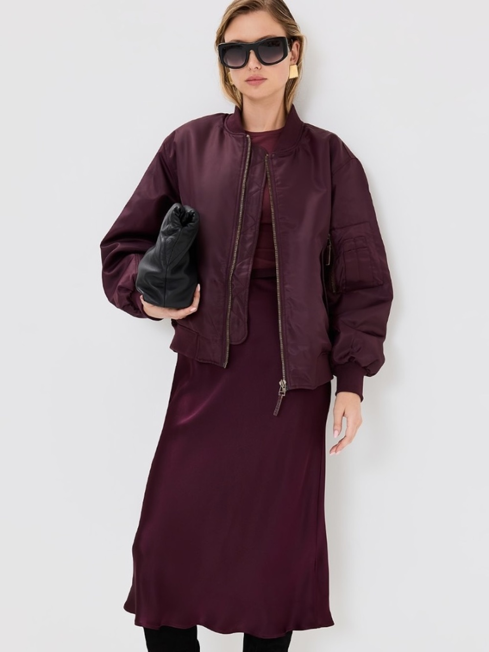 ANINE BING Bar Silk Skirt – Bordeaux – Size Small